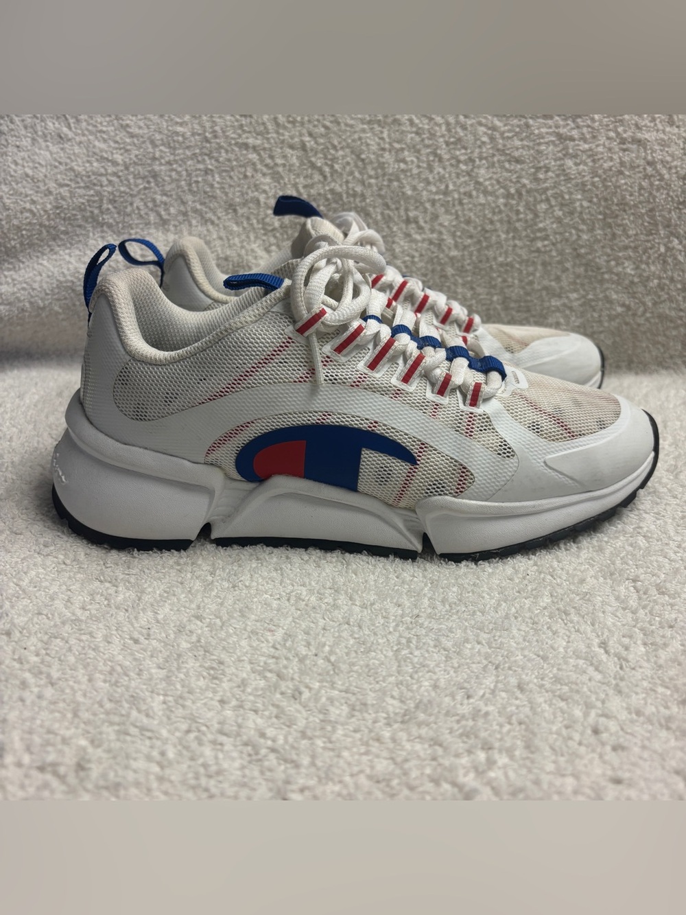 Champion RF Pro Runner Athletic Sneakers White Blue Red Breathable Mesh 5.5 Y